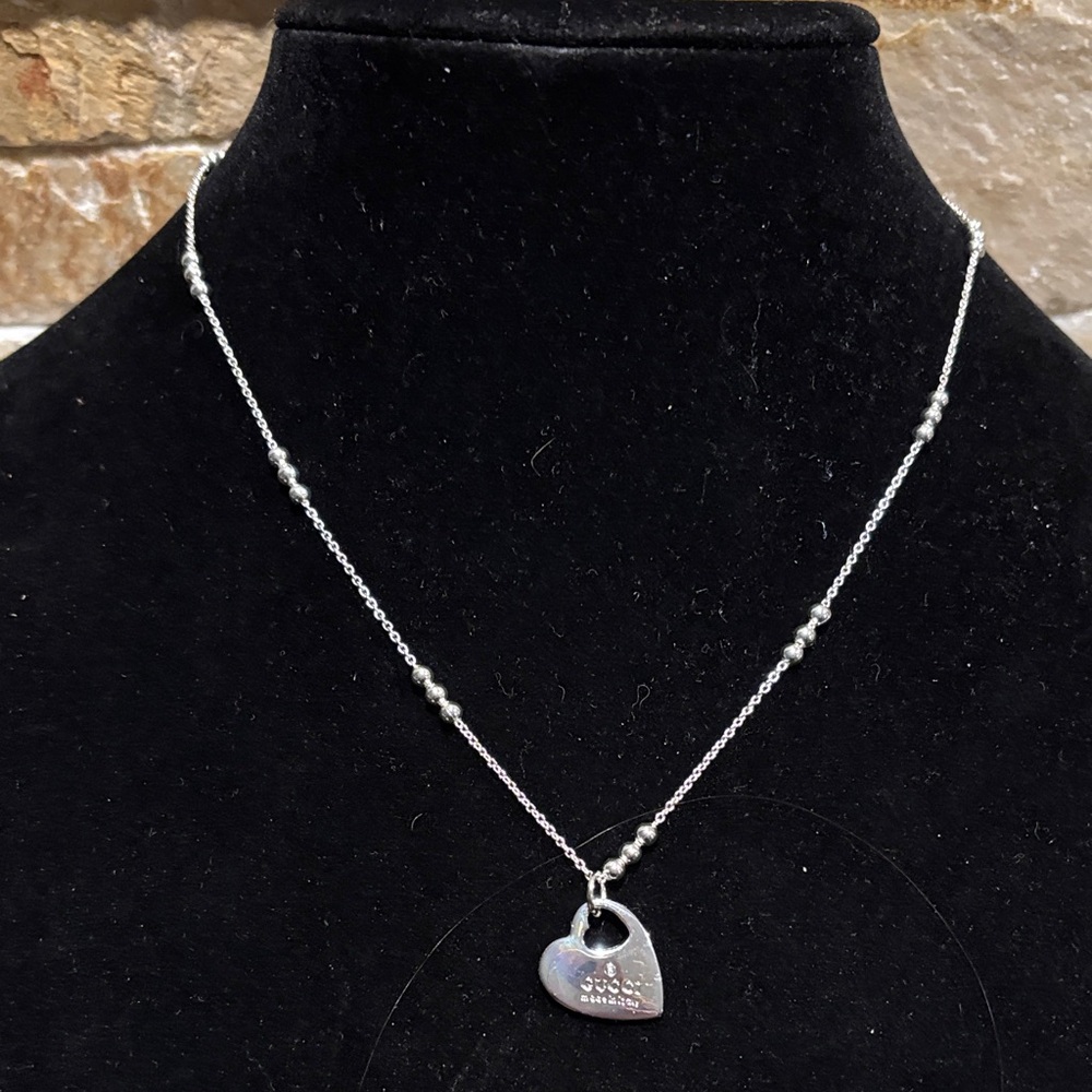 Elegant Silver GG Heart Pendant Necklace